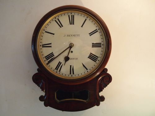Clock Drop Dial Victorian Mahogany Fusee Wall Clock James Bennett Norwich C1835
