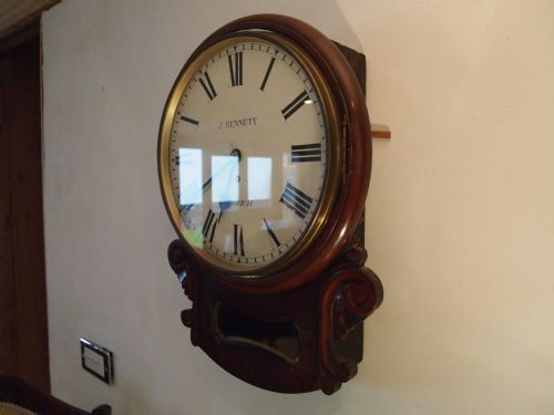 fig 2. Clock drop dial Victorian Mahogany Fusee wall clock James Bennett Norwich c1835