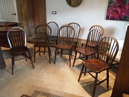 Chairs Set of Eight Victorian Windsor Hoop and Stick Back Beech/elm Seats C1890