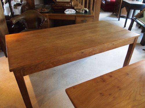 fig 1. Table Edwardian Pine Plank top farmhouse kitchen table seats eight c1900