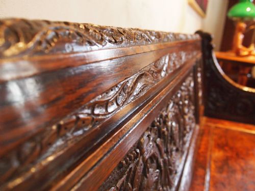 fig 3. Settle bench Pew fine Victorian carved Oak by Edwards and Roberts c1880