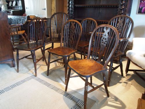Chairs Edwardian Windsor Wheelback Kitchen Dining Chairs Beech and Elm C1900