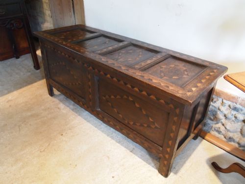 Coffer Chest Blanket Box Rare Charles II Inlaid Coffer Oak C1680