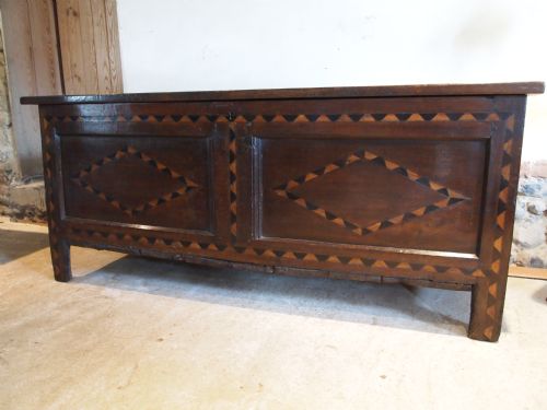 fig 1. Coffer chest blanket box Rare Charles II inlaid coffer Oak c1680