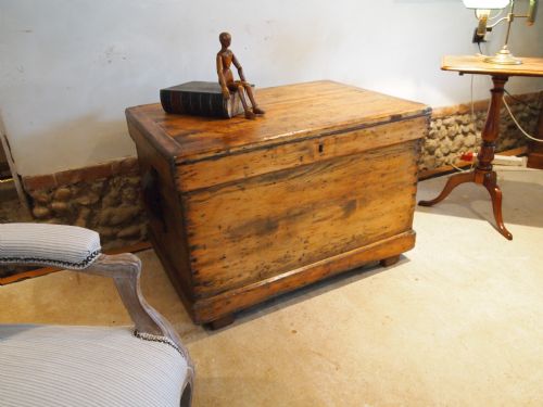 fig 1. Coffer chest blanket box cabinet makers coffee table Victorian Pine c1880