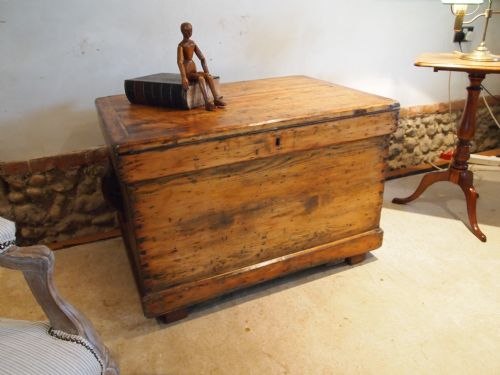 fig 2. Coffer chest blanket box cabinet makers coffee table Victorian Pine c1880