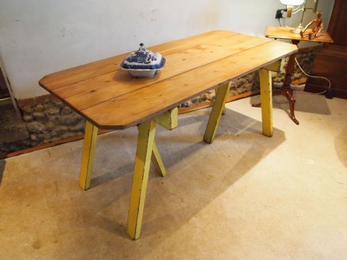 Table Victorian Al Fresco Pine Trestle Dining Table Seats Six C1890