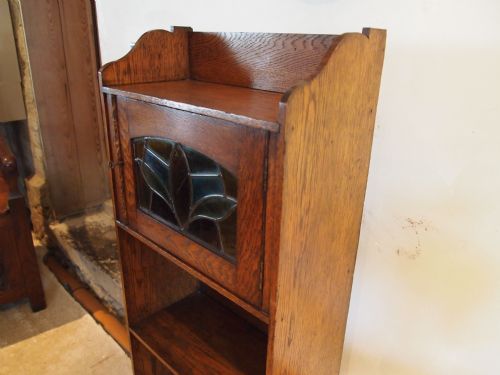 fig 2. Bookcase Arts and Crafts Edwardian slim Oak leaded glass c1900