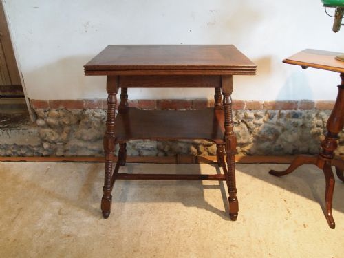 Table Card Table Arts and Crafts Manner of William Birch Oak Makers Label C1900