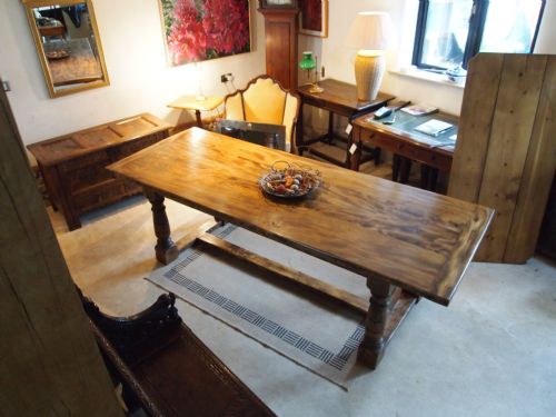 fig 1. Table Edwardian farmhouse refectory kitchen dining table figured Elm c1910