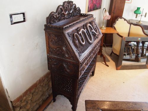 fig 1. Bureau exceptional Chinese carved Huali wood bureau Guangxu c1890