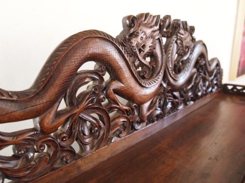 fig 3. Bureau exceptional Chinese carved Huali wood bureau Guangxu c1890
