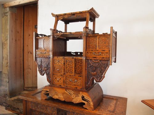 Cabinet Fine Inlaid Japanese Shadona Marquetry Specimen Woods Meji C1900