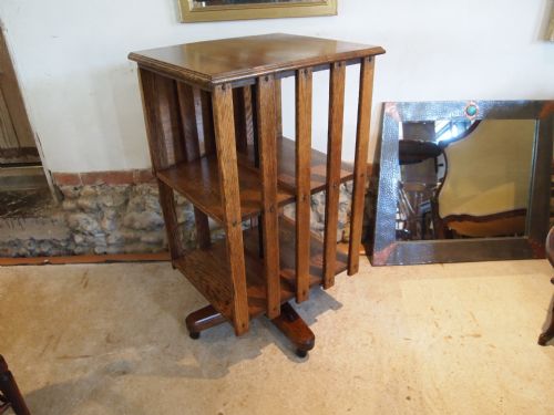 Bookcase Edwardian Oak Revolving Bookcase with Reading Stand C1910