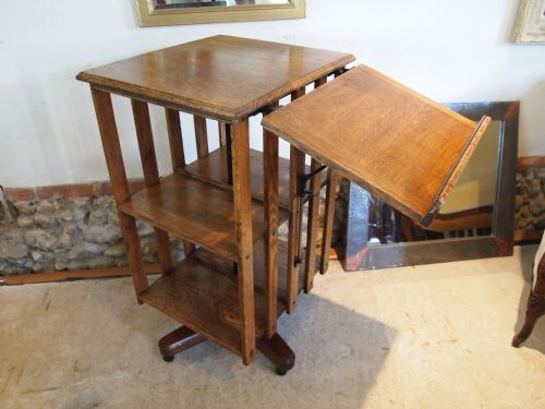 fig 1. Bookcase Edwardian Oak revolving bookcase with reading stand c1910