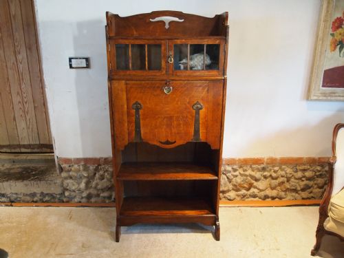 fig 1. Bureau Bookcase Arts an crafts Liberty and co Oak c1900