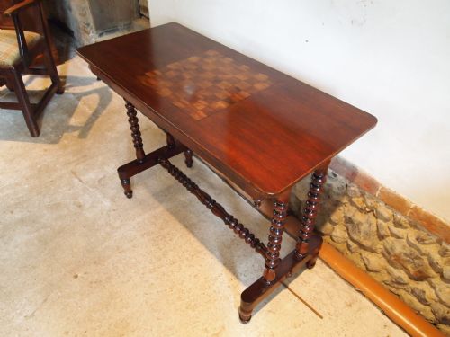 Table Victorian Mahogany Side Games Chess Satinwood and Walnut C1870