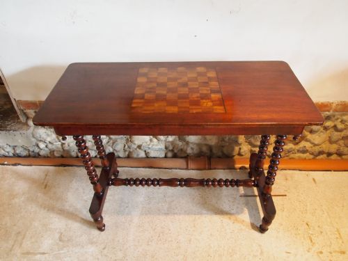 fig 1. Table Victorian Mahogany side games chess Satinwood and walnut c1870