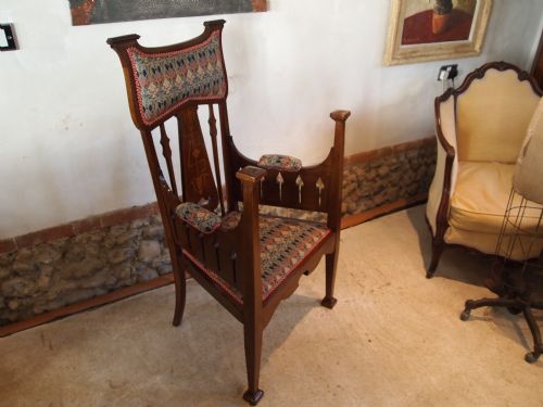 Chair Exceptional Arts and Crafts Mahogany Armchair Liberty Ianthe Fabric C1900