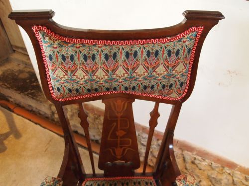 fig 1. Chair exceptional Arts and Crafts Mahogany armchair Liberty Ianthe fabric c1900