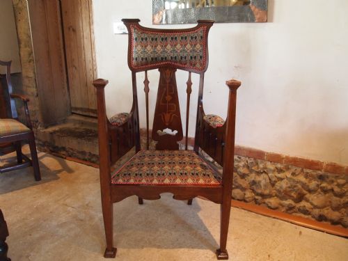 fig 2. Chair exceptional Arts and Crafts Mahogany armchair Liberty Ianthe fabric c1900