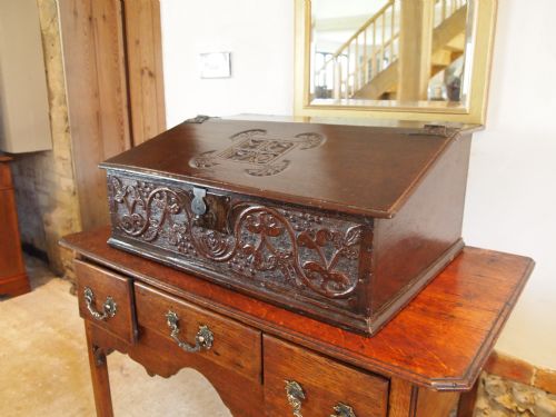 Bible Box Original Oak Carved Bureau Queen Anne Dated 1710