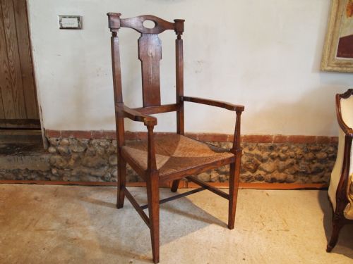 fig 1. Armchair Arts and Crafts Oak and rush seat c1900