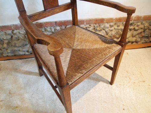 fig 2. Armchair Arts and Crafts Oak and rush seat c1900