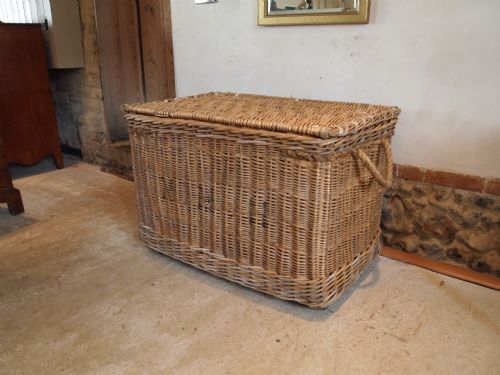 Wicker Laundry Basket Edwardian Cane and Hide C1910