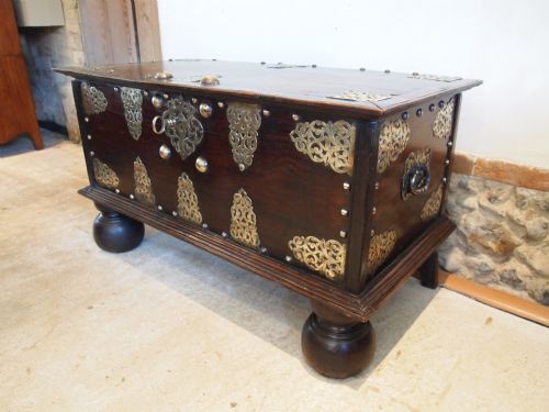 fig 1. Chest trunk coffer blanket box 18th century Dutch colonial teak c1760