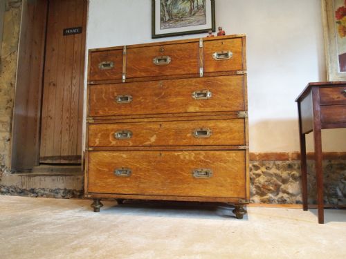 Chest of Drawers Rare Military Campaign Secretaire Chest Victorian Oak C1860