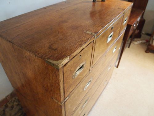 fig 2. Chest of drawers rare Military campaign secretaire chest Victorian Oak c1860