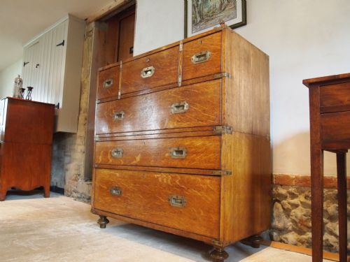 fig 3. Chest of drawers rare Military campaign secretaire chest Victorian Oak c1860