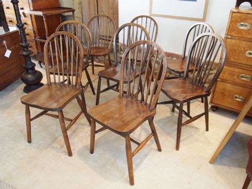 Chairs Set of Eight Late Victorian Kitchen Windsor Dining Beech and Elm C1900