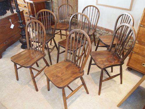 fig 2. Chairs set of eight Late Victorian kitchen Windsor dining Beech and Elm c1900