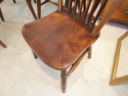 fig 1. Chairs rare set of four Windsor chairs signed John Gomm High Wycombe Elm c1910