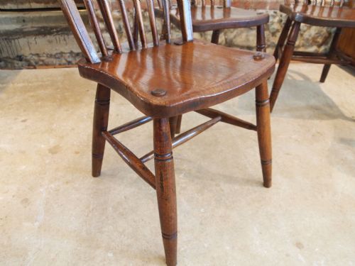 fig 2. Chairs rare set of four Windsor chairs signed John Gomm High Wycombe Elm c1910