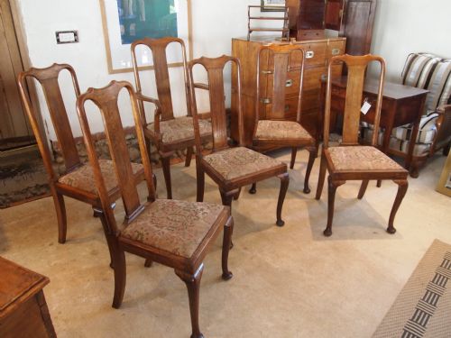 fig 1. Chairs set of six fine quality Edwardian Queen Anne Oak dining chairs c1910