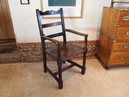 Chair Arts and Crafts Oak and Leather Manner of William Birch for Liberty C1900