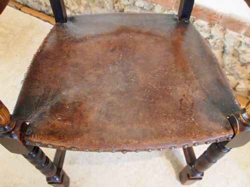 fig 1. Chair Arts and Crafts Oak and Leather manner of William Birch for Liberty c1900