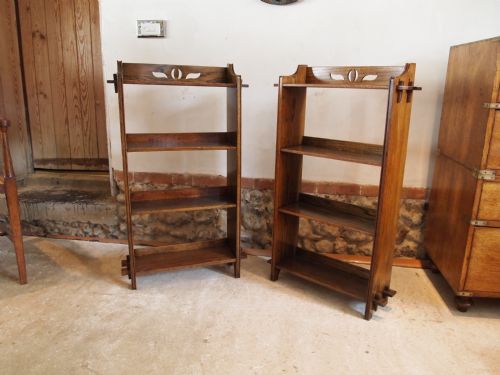fig 2. Bookcases a rare pair of Oak Arts and Crafts open bookcases c1900