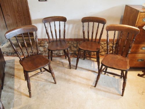 Chairs Set of Four Spindle Back Victorian Beech and Elm Kitchen Windsor C1890