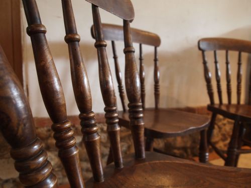 fig 1. Chairs set of four spindle back Victorian Beech and Elm kitchen Windsor c1890