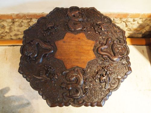 Table Exceptional 19th Century Chinese Carved Lamp Side Table C1890