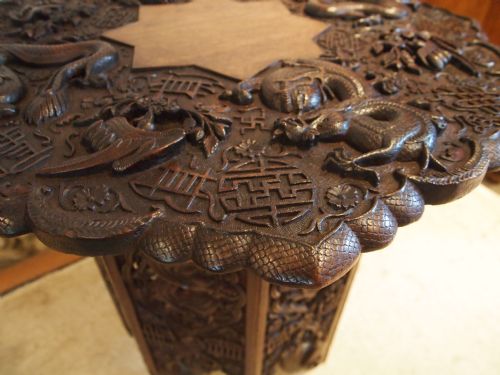fig 3. Table exceptional 19th century Chinese carved lamp side table c1890
