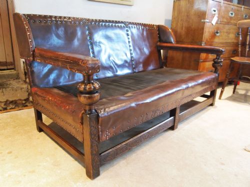 fig 1. Sofa Settee leather and carved beech Arts and crafts c1900
