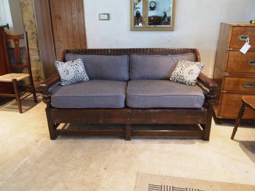 fig 2. Sofa Settee leather and carved beech Arts and crafts c1900