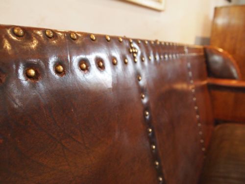 fig 3. Sofa Settee leather and carved beech Arts and crafts c1900