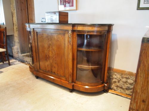 Credenza Sideboard Display Cabinet Fine Inlaid Victorian Figured Walnut C1870