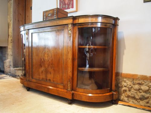 fig 2. Credenza sideboard display cabinet fine inlaid Victorian figured Walnut c1870
